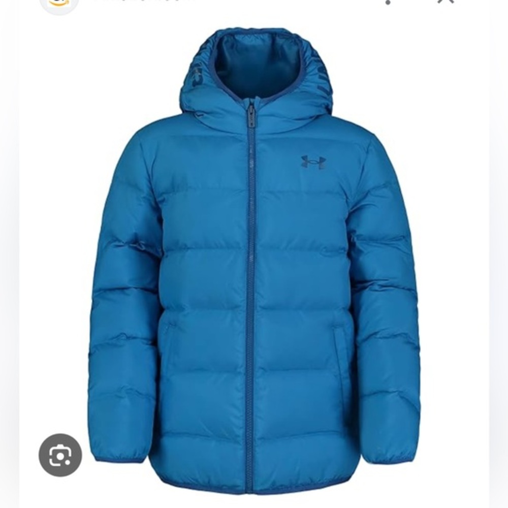 Boys Under Armour Pronto Blue hooded Puffer Jacket Youth Large.